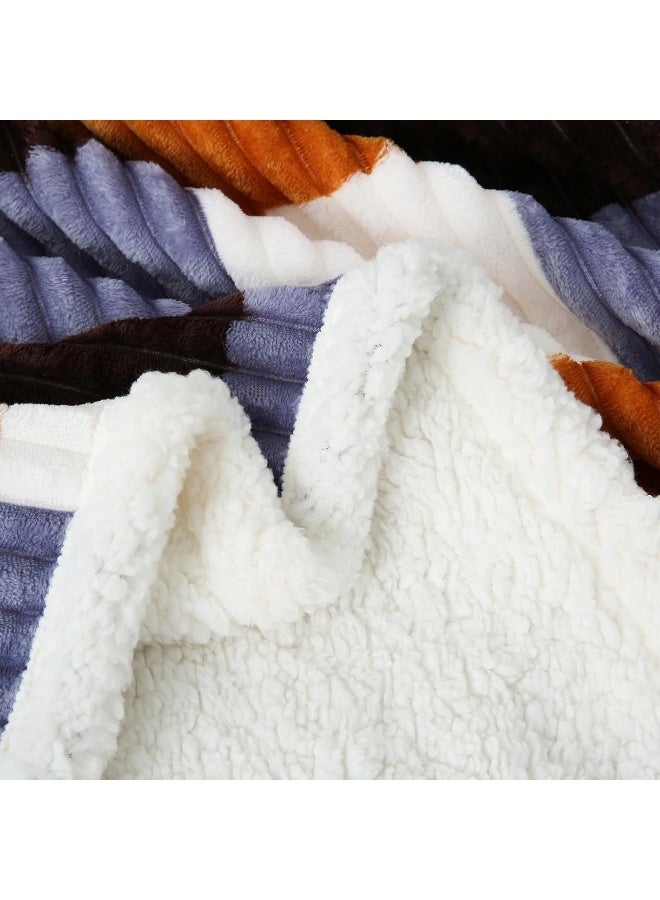 PU MEI Sherpa Blanket Twin Plaid Thick Bed Blanket, 60”*80” Super Soft Flannel Fuzzy Fleece Reversible Velvet Plush Warm Blanket for Couch (Brown Orange Check) - Image 4